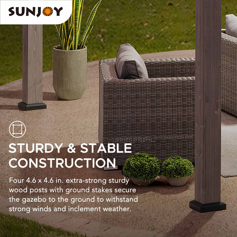 Sunjoy 13 x 15 ft. Wood Gazebo, Outdoor Patio Steel Hardtop